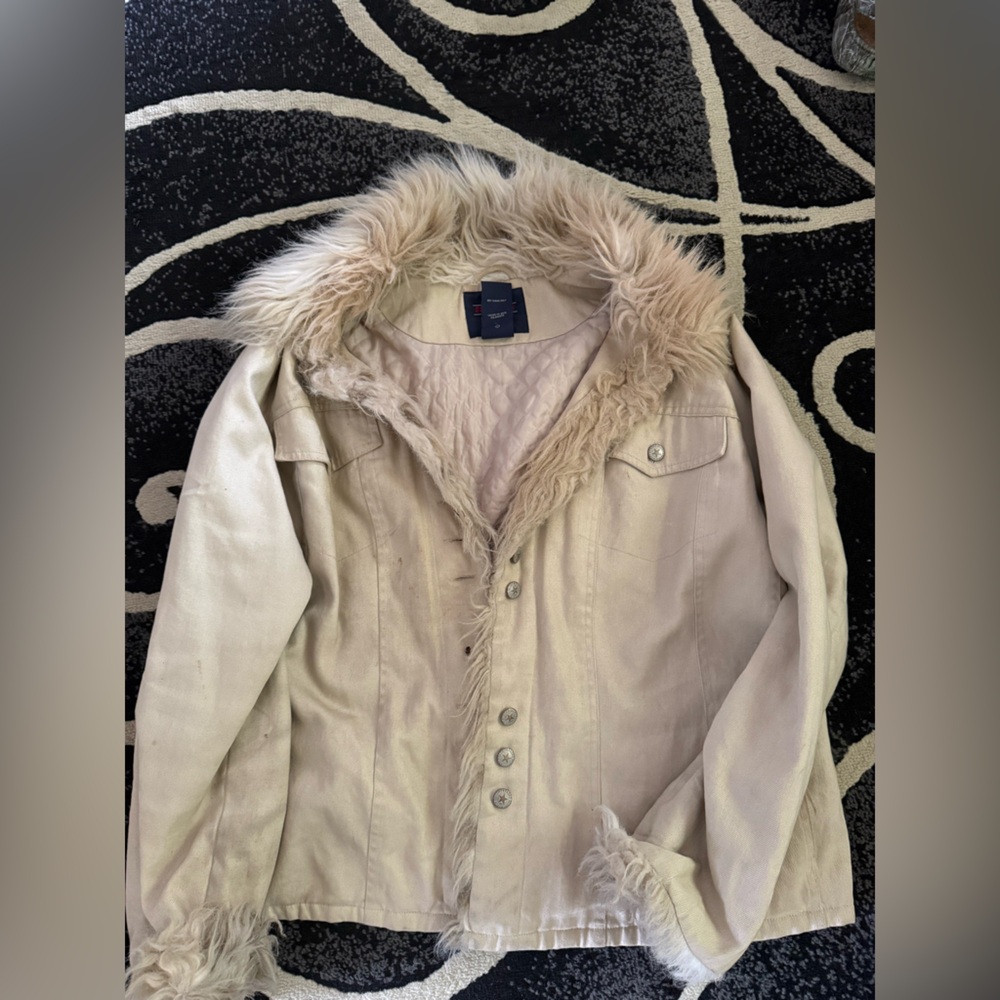 Women's Cream Jacket with Faux Fur Collar